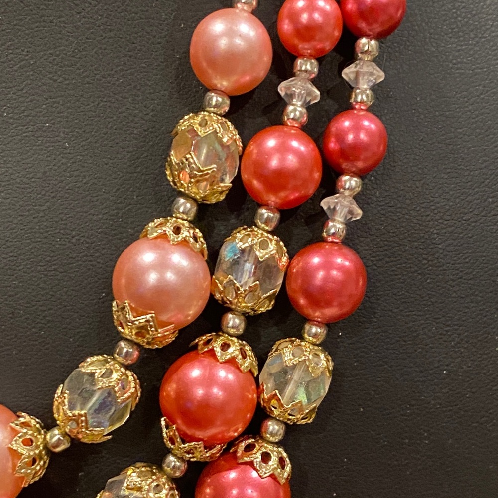 Japan Elegant Rose and Baby Pink Beaded Necklace. AB and Beautiful Filigree Bead - Picture 5 of 12